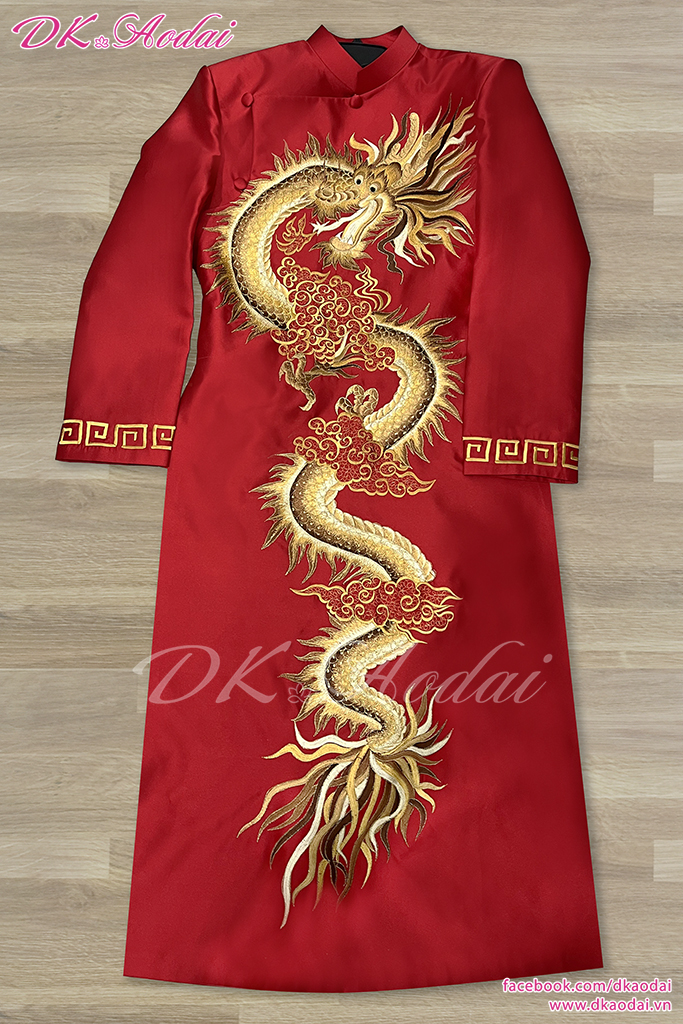 MAY ÁO DÀI NAM CÁCH TÂN CAO CẤP THÊU RỒNG QUAY ĐẦU 4 - Ảnh 2