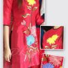 MAY ÁO DÀI NỮ CÁCH TÂN THÊU TAY HOA CÚC BA MÀU
