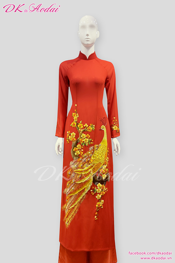 MAY ÁO DÀI NỮ LỤA THÊU CHIM KẾT PHA LÊ
