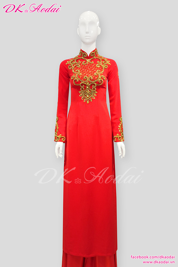 MAY ÁO DÀI NỮ LỤA KẾT HẠT HOA VĂN TRÒN NGỰC