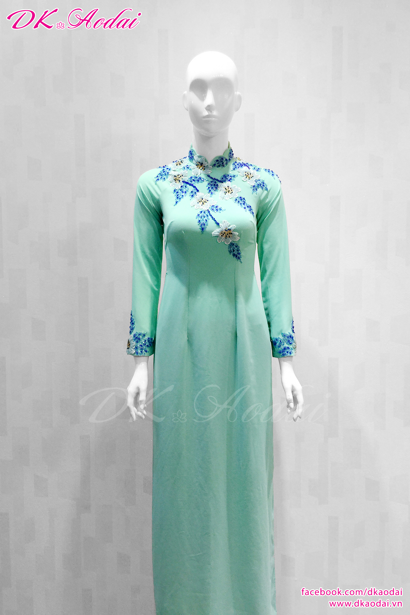 MAY ÁO DÀI NỮ LỤA THÊU HOA LÁ NGỰC