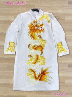 MAY ÁO DÀI NAM CÁCH TÂN THÊU RỒNG MÓC VUÔNG 2
