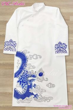 MAY ÁO DÀI NAM CÁCH TÂN THÊU RỒNG XANH NHỎ