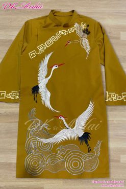 MAY ÁO DÀI NAM CÁCH TÂN THÊU BA CHIM HẠC 4