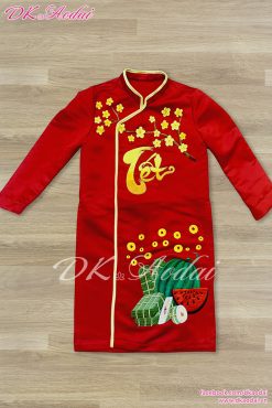 MAY ÁO DÀI TRẺ EM THÊU TẾT DƯA HẤU CAO CẤP